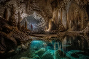 Majestueuse grotte des vosges et son lac saphir