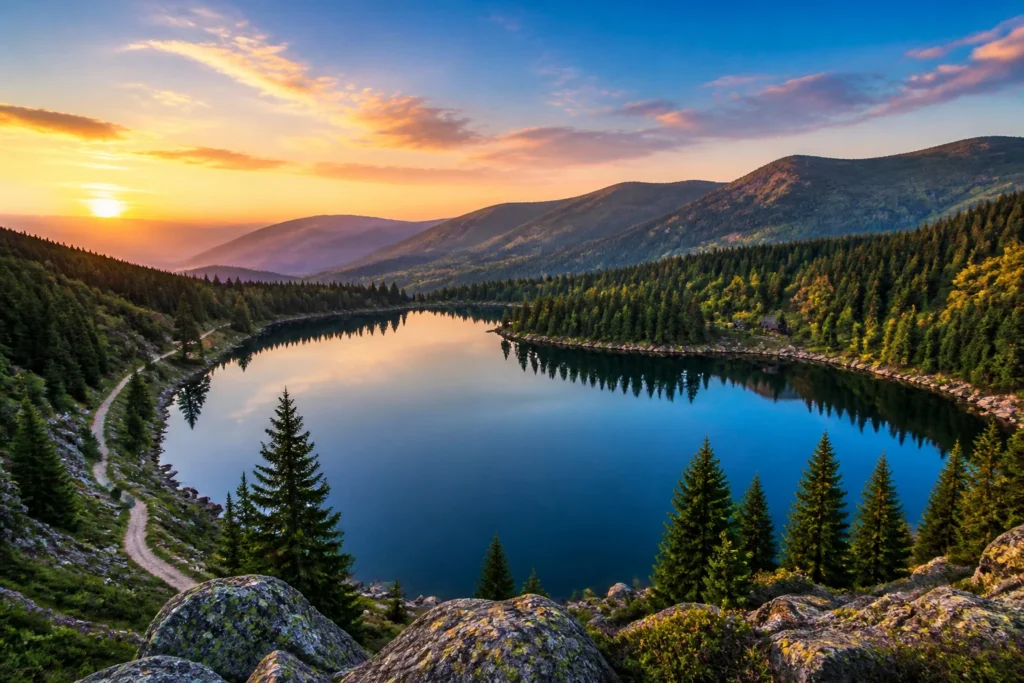 Lac des vosges au coucher du soleil