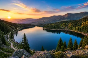 Lac des vosges au coucher du soleil