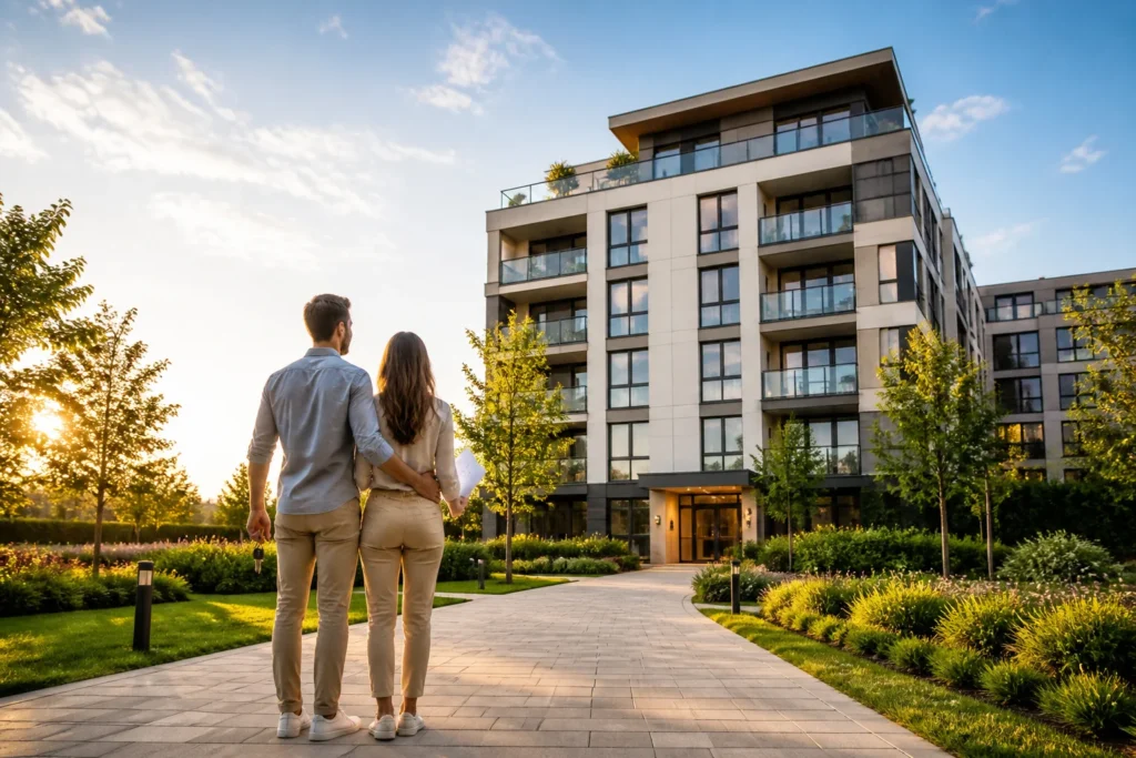 Couple devant leur nouveau logement