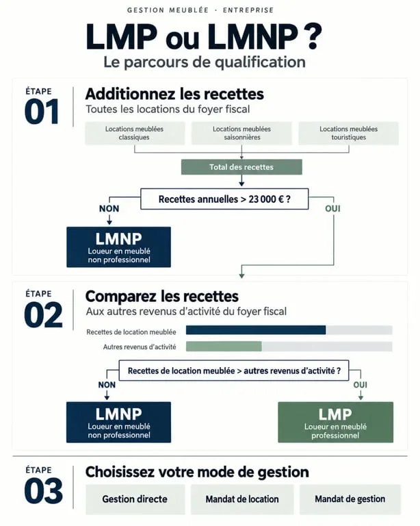 Infographie sur la gestion meublé entreprise et la qualification LMP ou LMNP
